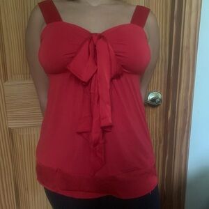 Y2K Loft Red Babydoll Bow Top